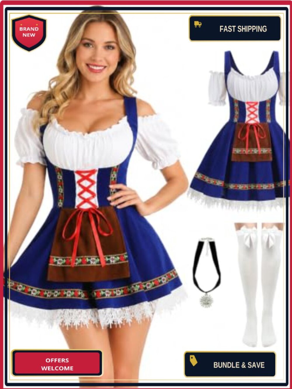 Dirndl Dress Costume Oktoberfest German Bavarian Knee High Socks Choker